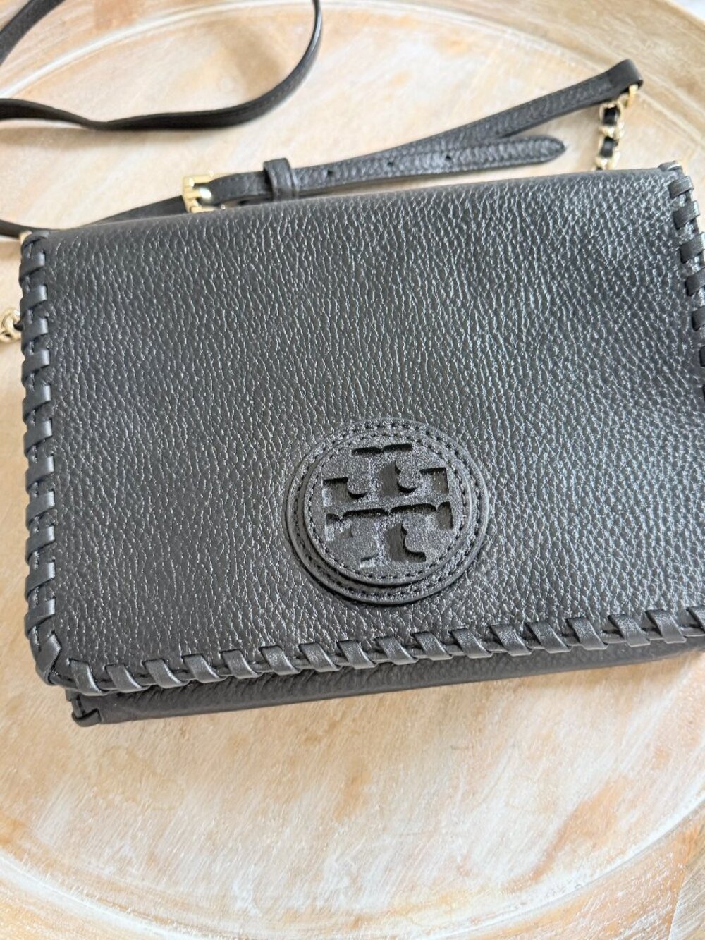 Tory Burch Marion Combo Crossbody Bag Black Pebbled Leather $395 Retail